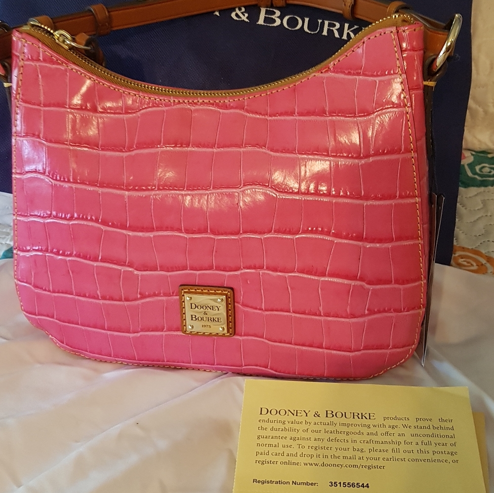 Dooney n Bourke NWT  Croco sm Kiley hobo hot pink - Picture 6 of 14